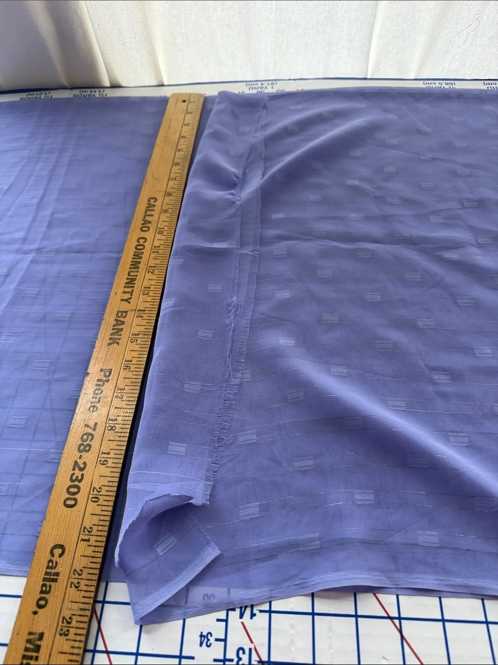 Vintage 80s Periwinkle Sheer Fabric Silver Metallic Dobby Stripe 3 Yards